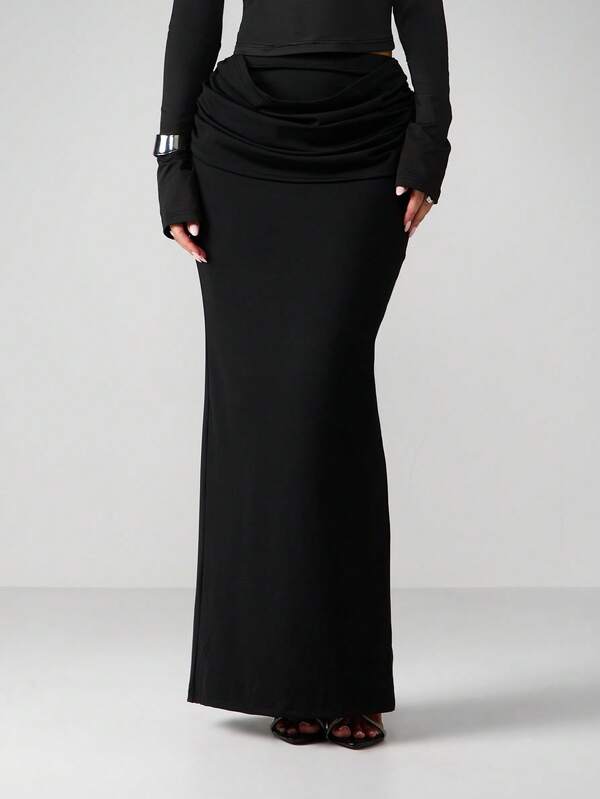 MISSGUIDED Ruched Waist Maxi Skirt With Draped Detail
