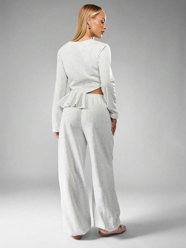 MISSGUIDED Ruffle Detailed Crop Top And Wide Leg Pants Set