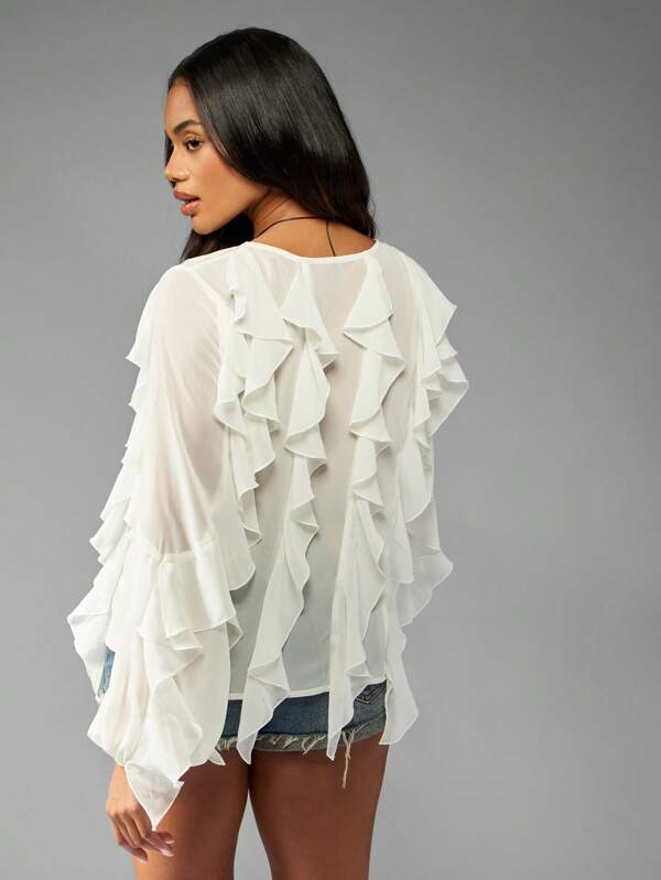 MISSGUIDED Ruffle Front Chiffon Blouse With Dramatic Sleeves