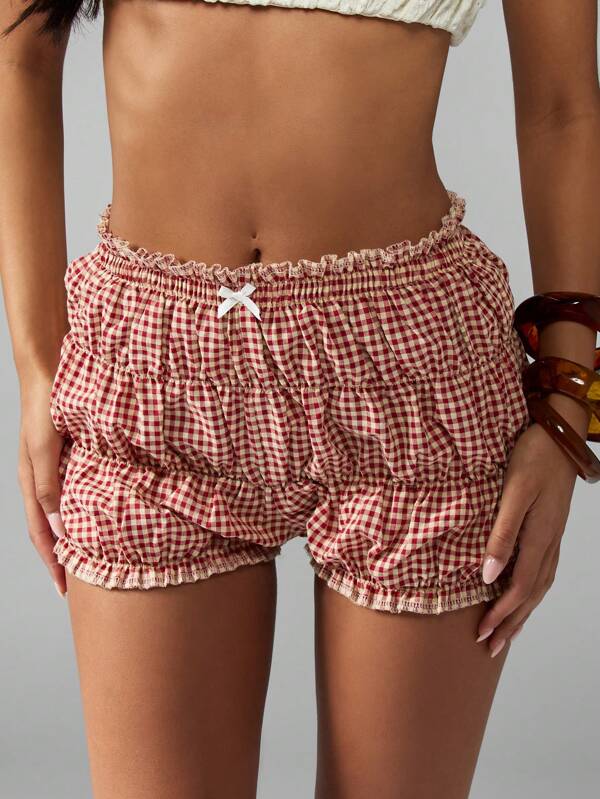 MISSGUIDED Ruffle Layered Gingham Tiered Bloomer Short