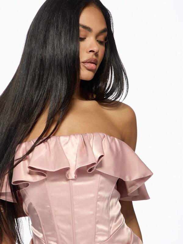 MISSGUIDED Ruffle Off-Shoulder Satin Corset Bodycon Mini Dresses With Draped Skirt