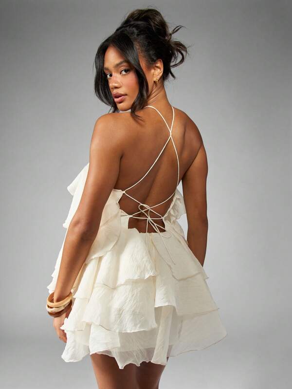 MISSGUIDED Ruffle Tiered Halter Neck Mini Dress