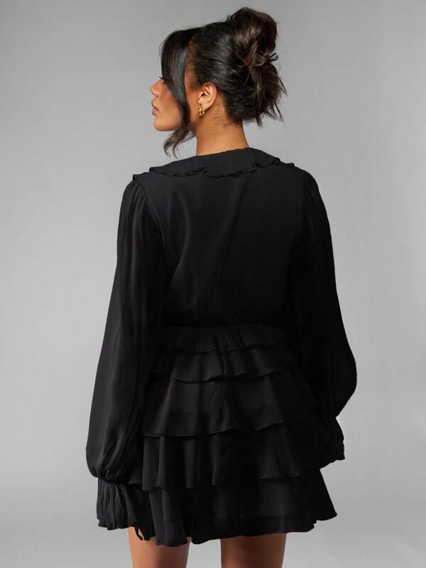 MISSGUIDED Ruffle Tiered Mini Dress With Balloon Sleeves