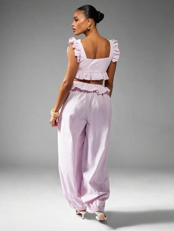 MISSGUIDED Ruffle Trim Square Neck Balloon Pants With Cropped Top