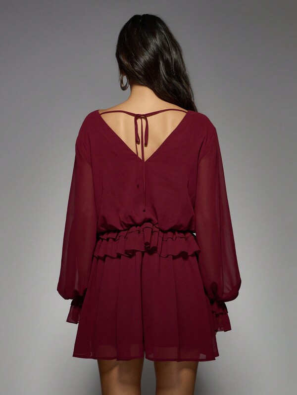 MISSGUIDED Ruffle Waist Mini Dress With Balloon Sleeves