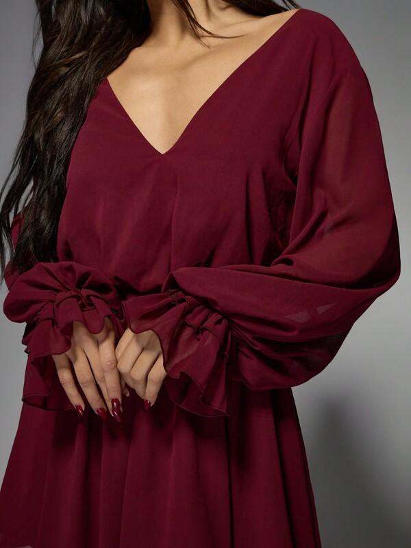 MISSGUIDED Ruffle Waist Mini Dress With Balloon Sleeves