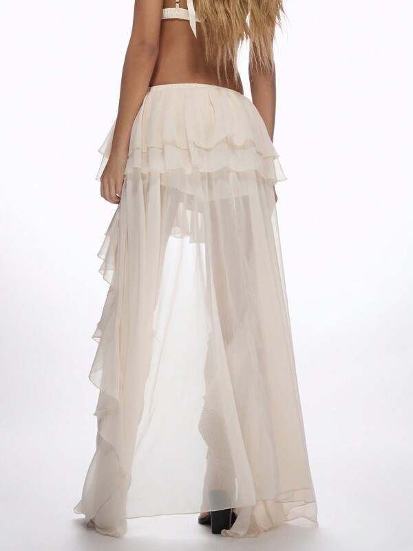MISSGUIDED Ruffle Waterfall High-Low Hem Layered Maxi Skirt