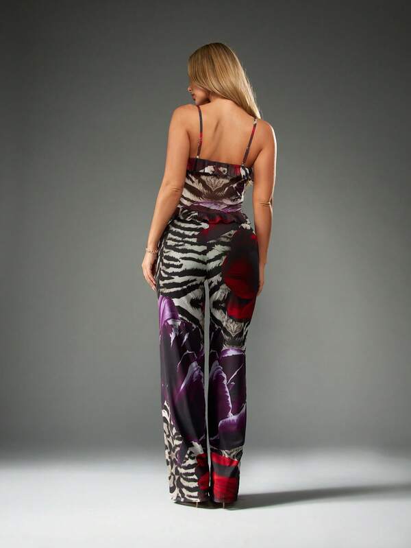 MISSGUIDED Ruffled Crop Top And Wide Leg Pants Set