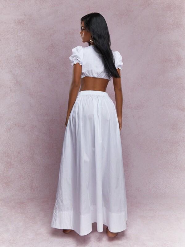 MISSGUIDED Ruffled Hem Balloon Sleeves Crop Balloon Top Maxi Skirt Two-Piece Outfits