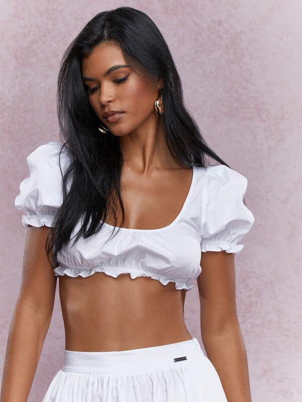MISSGUIDED Ruffled Hem Balloon Sleeves Crop Balloon Top Maxi Skirt Two-Piece Outfits