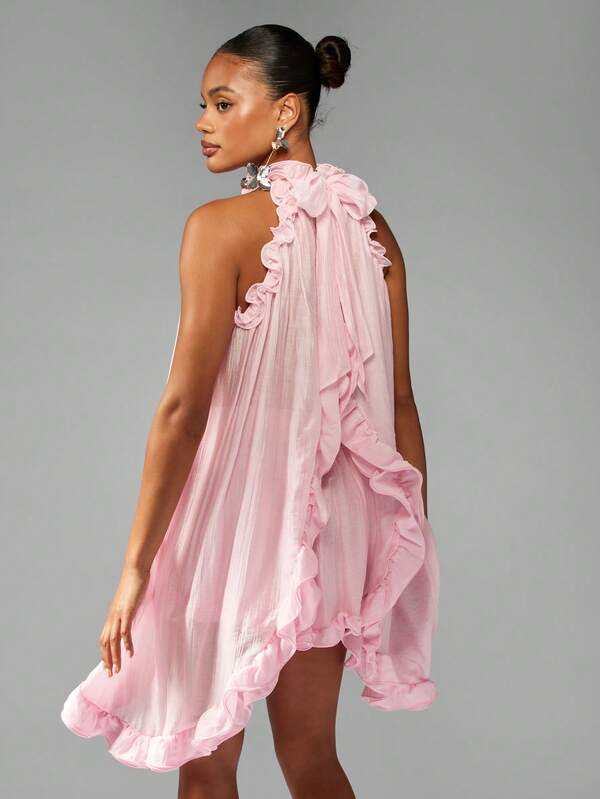 MISSGUIDED Ruffled High Low Top With Mini Skirt Coord