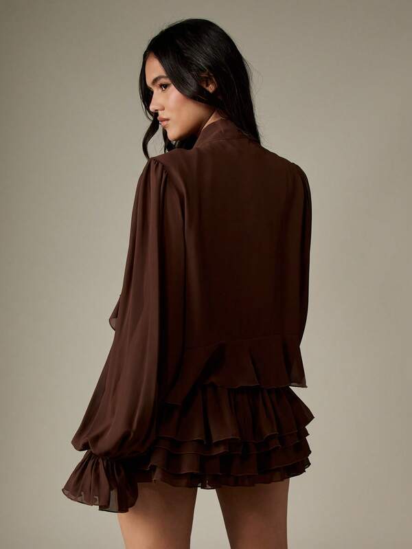 MISSGUIDED Ruffled Mini Dress With Blouson Sleeves And Tiered Hem