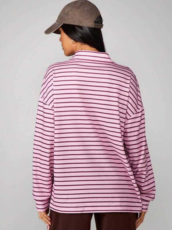 MISSGUIDED Rugby Striped Long Sleeve Collared Sweatshirt