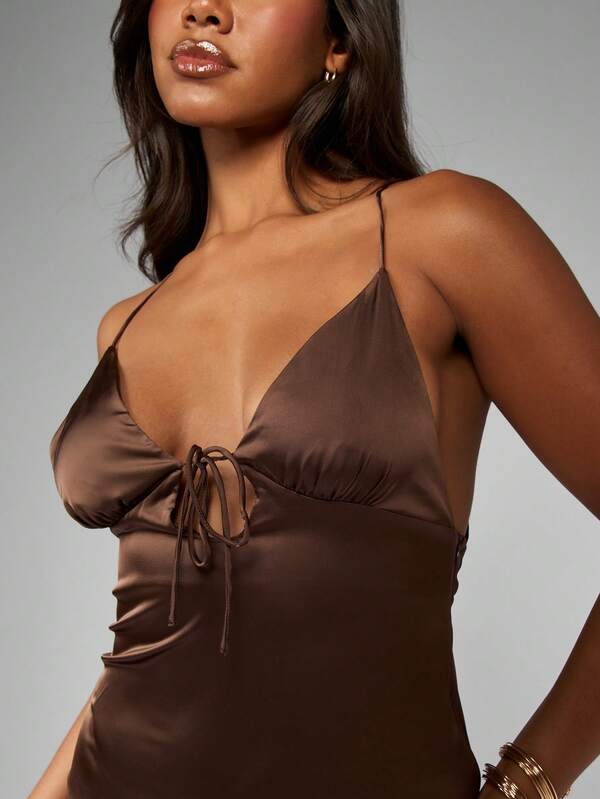 MISSGUIDED Satin Bodycon Dress With Cross Back Detail