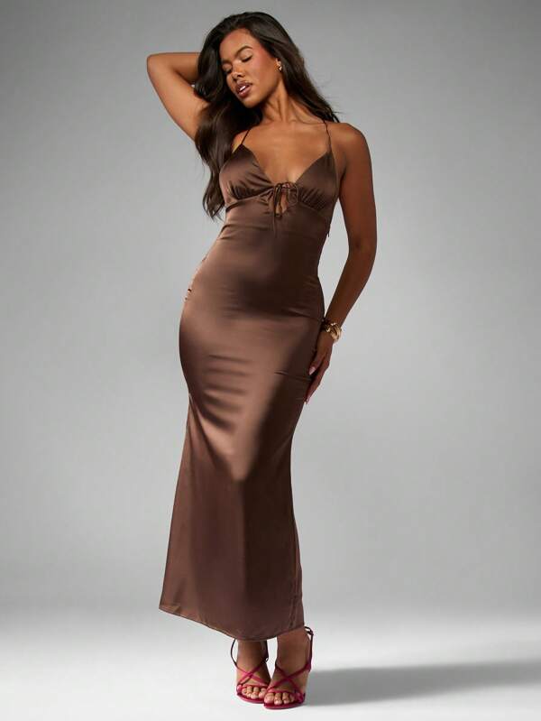 MISSGUIDED Satin Bodycon Dress With Cross Back Detail