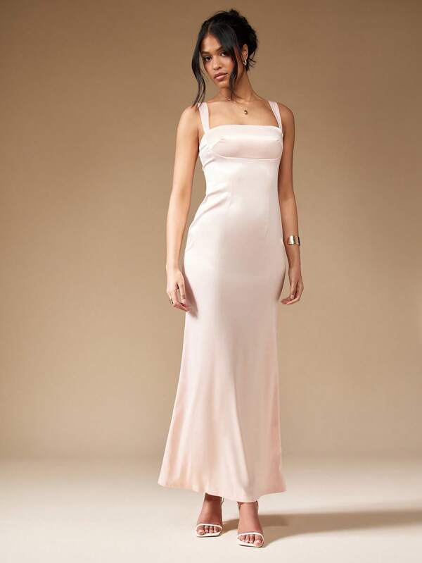 MISSGUIDED Satin Bust Detail Strapy Fishtail Maxi Dress