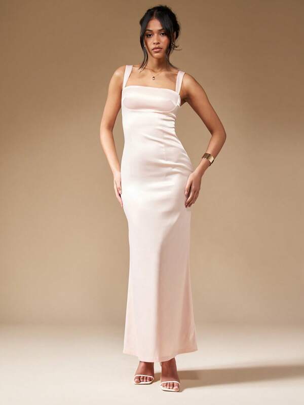 MISSGUIDED Satin Bust Detail Strapy Fishtail Maxi Dress