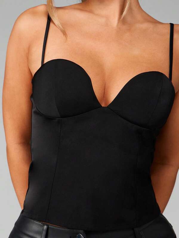 MISSGUIDED Satin Bustier Corset Style Cami With Spaghetti Straps