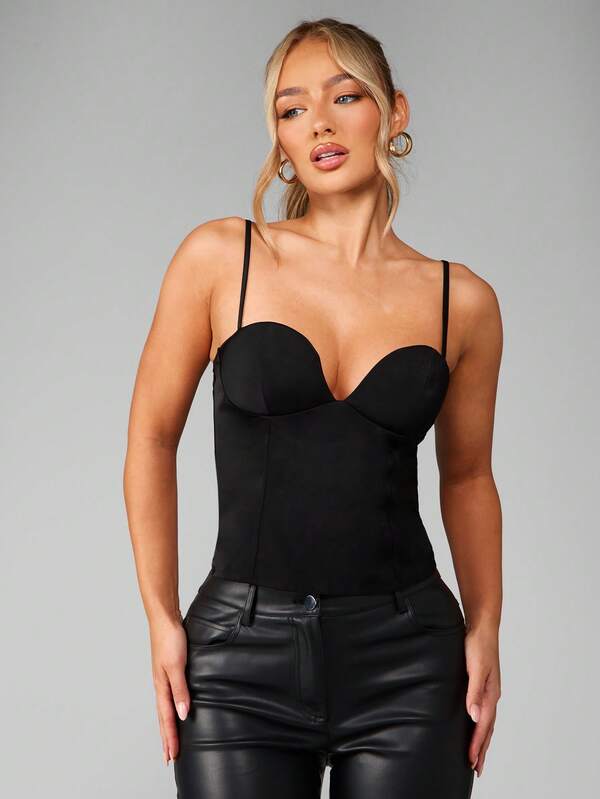 MISSGUIDED Satin Bustier Corset Style Cami With Spaghetti Straps