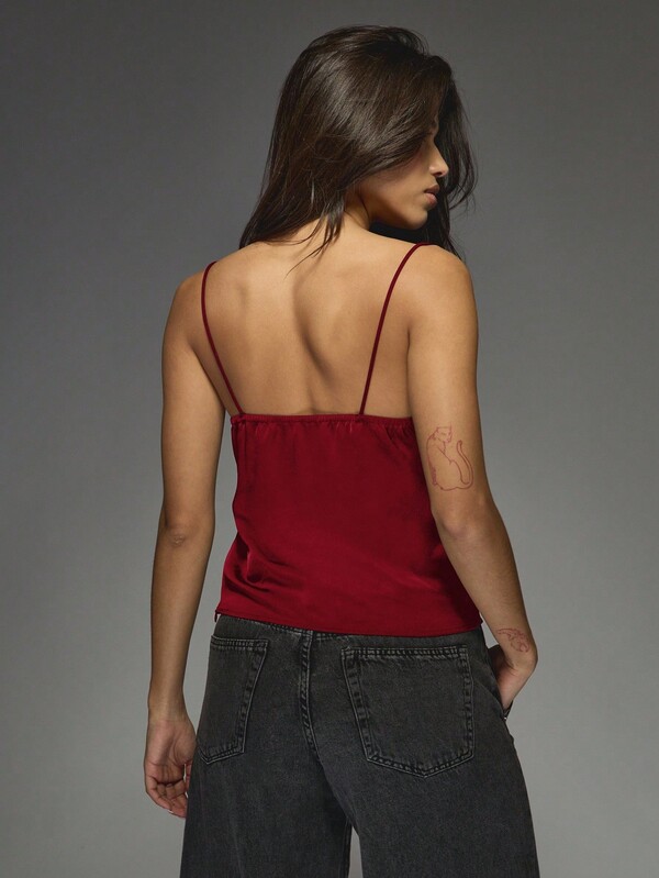 MISSGUIDED Satin Camisole With Eyelash Lace Trim Neckline