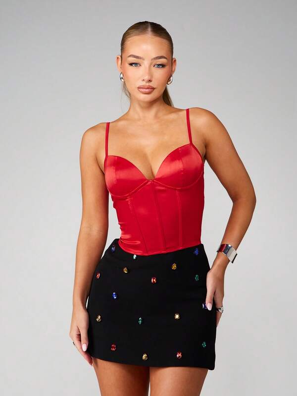 MISSGUIDED Satin Corset Top With Sweetheart Neckline