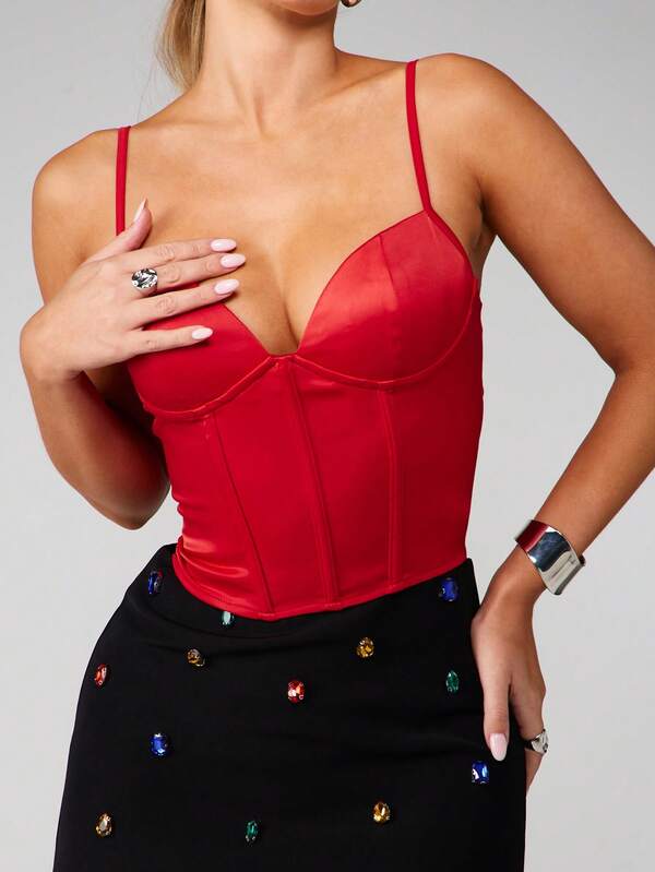 MISSGUIDED Satin Corset Top With Sweetheart Neckline