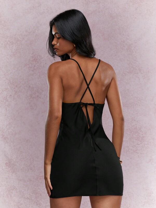 MISSGUIDED Satin Cowl Neck Mini Dress With Cross Back Design