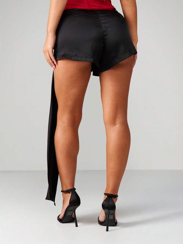 MISSGUIDED Satin Draped Panel Tie Detail Shorts