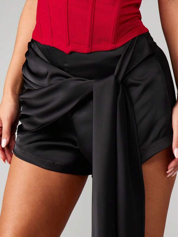 MISSGUIDED Satin Draped Panel Tie Detail Shorts