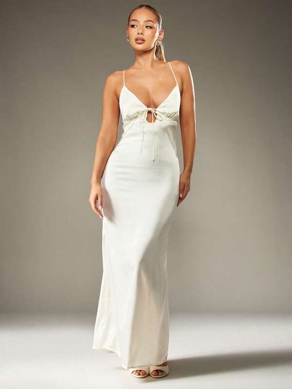MISSGUIDED Satin Maxi Dress With Cross Back And Lace Detail
