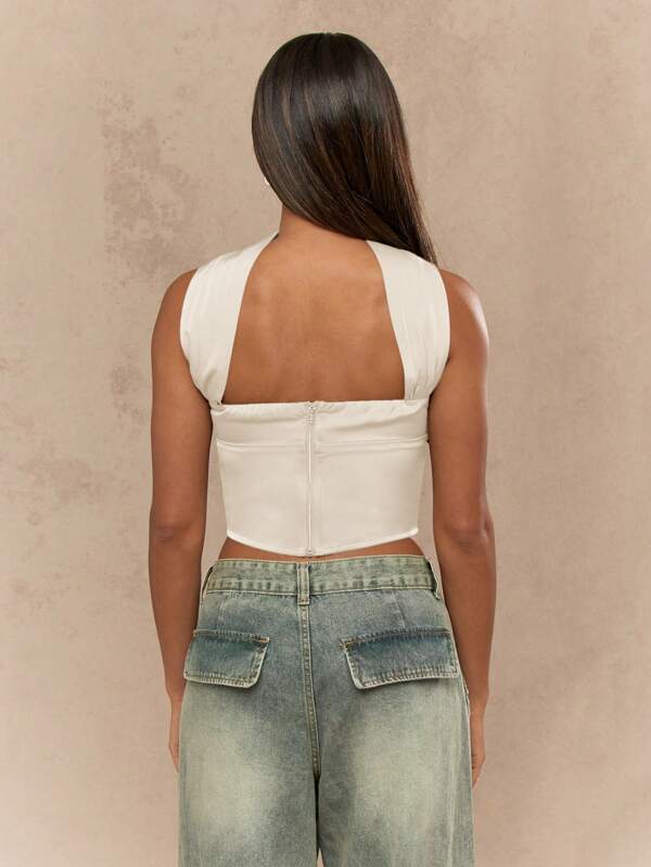 MISSGUIDED Satin Neck And Back Detail Bandeau Top