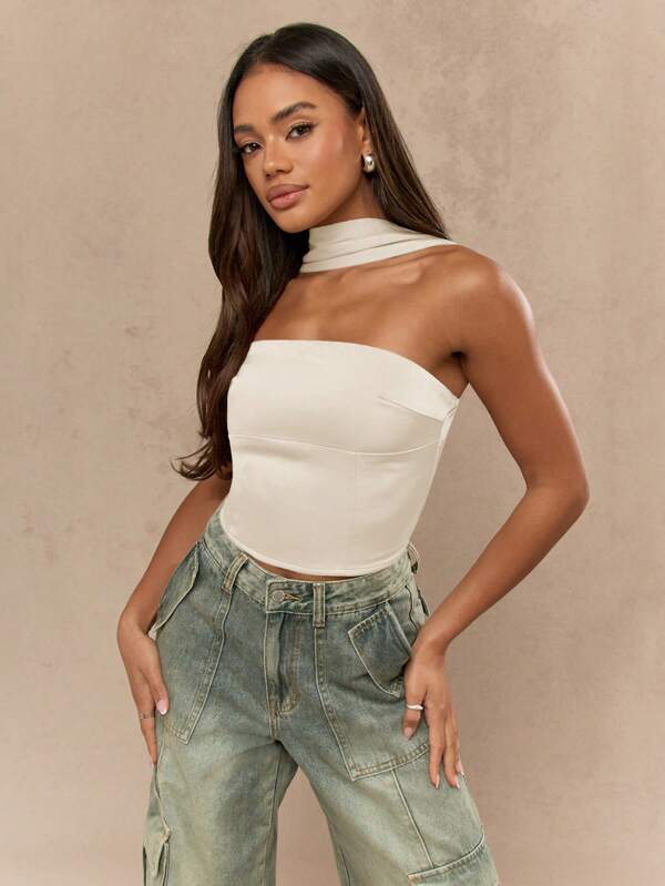 MISSGUIDED Satin Neck And Back Detail Bandeau Top