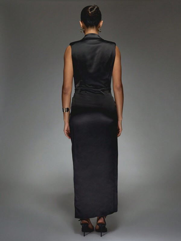 MISSGUIDED Satin Plunge Collar Neck Wrap Sleeveless Midaxi Dress