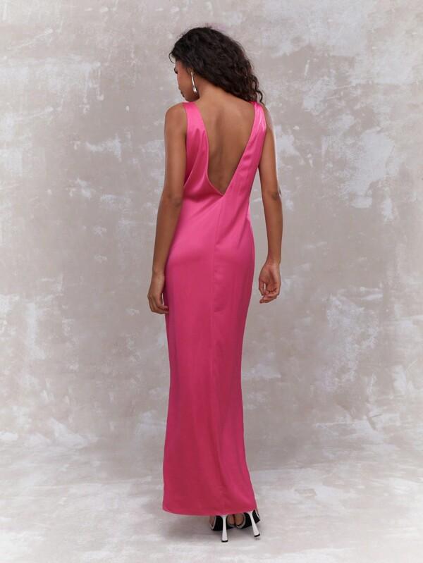 MISSGUIDED Satin Plunge Neck Sleeveless Maxi Dress