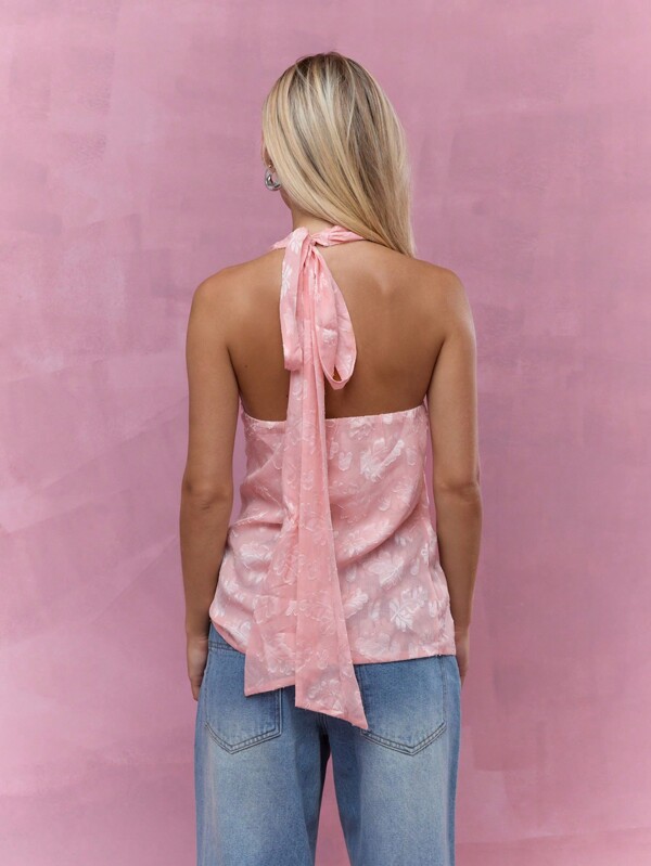 MISSGUIDED Satin Print Cross Halter Neck Wrap Around Top