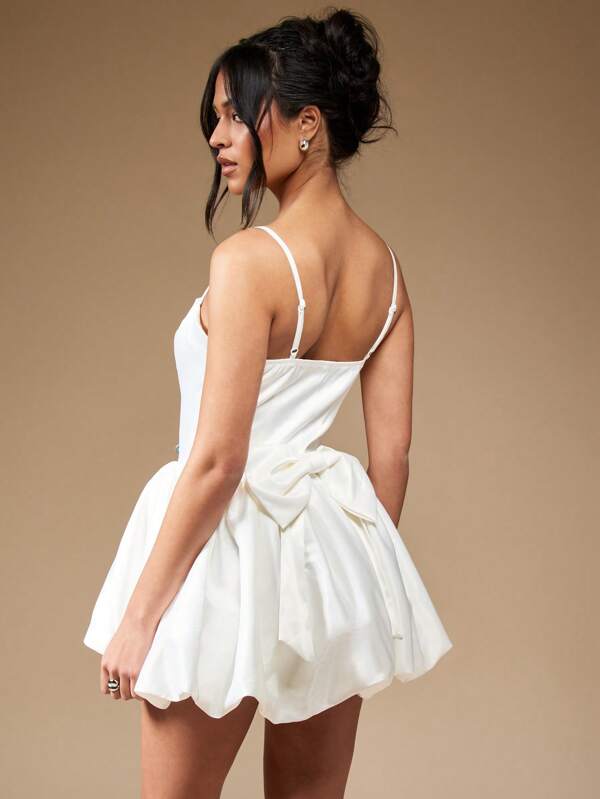 MISSGUIDED Satin Puffball Mini Dress With Back Bow Cute Sundress
