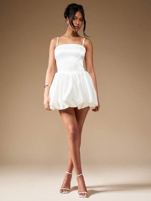 MISSGUIDED Satin Puffball Mini Dress With Back Bow Cute Sundress