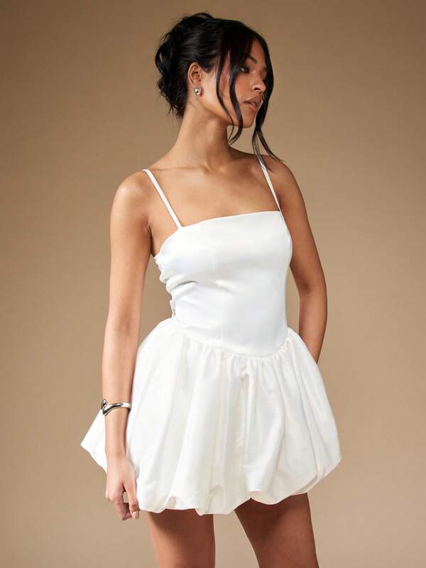 MISSGUIDED Satin Puffball Mini Dress With Back Bow Cute Sundress