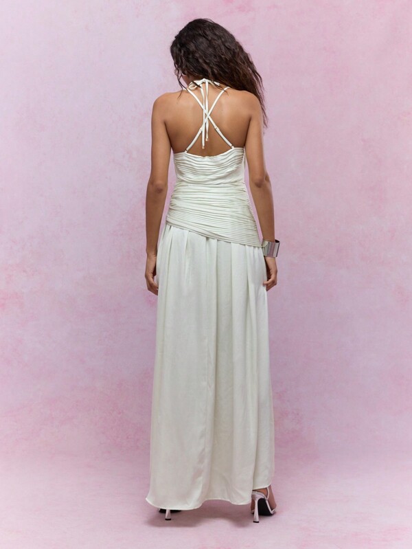 MISSGUIDED Satin Ruched Slit Thigh Maxi Dress