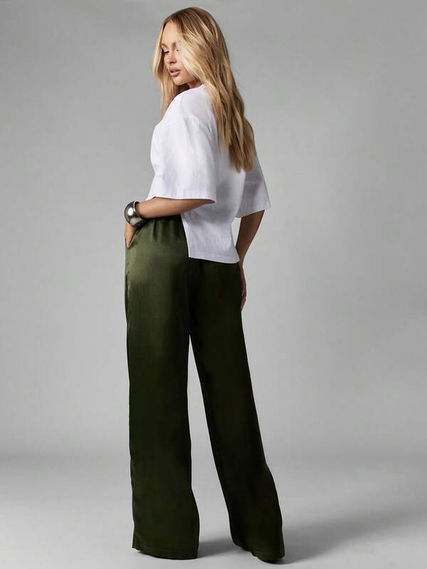 MISSGUIDED Satin Wide Leg Palazzo Pants With Drawstring