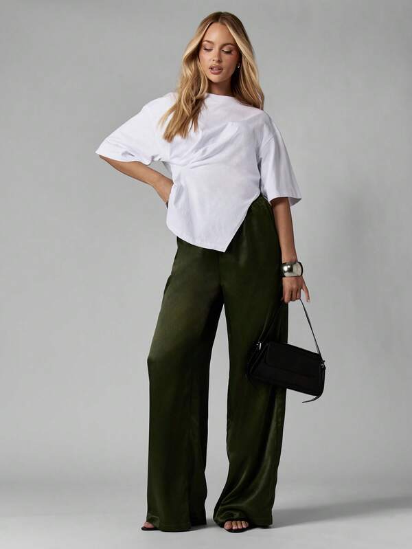 MISSGUIDED Satin Wide Leg Palazzo Pants With Drawstring