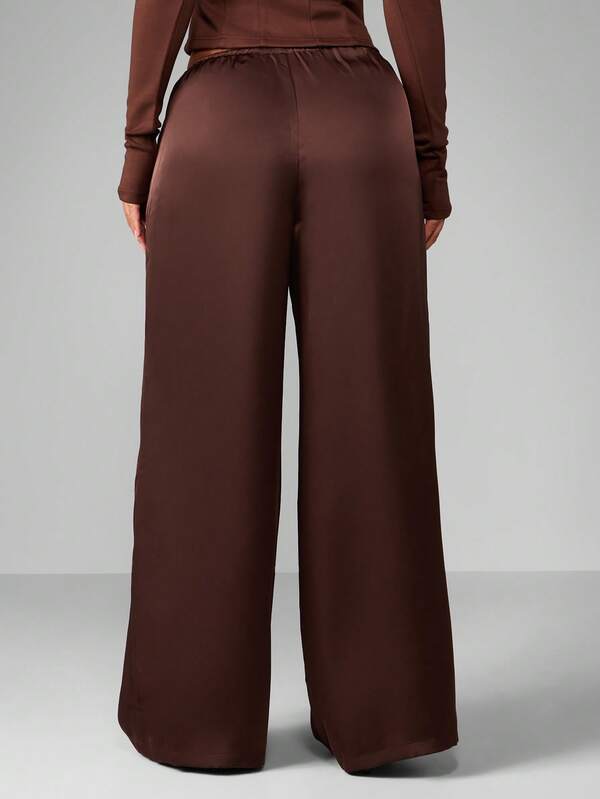 MISSGUIDED Satin Wide Leg Palazzo Pants With Drawstring Waist