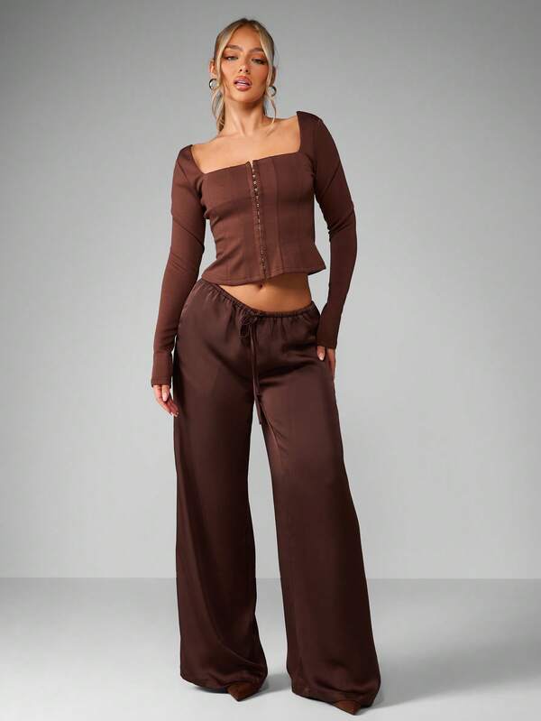 MISSGUIDED Satin Wide Leg Palazzo Pants With Drawstring Waist