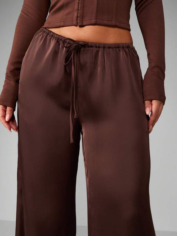 MISSGUIDED Satin Wide Leg Palazzo Pants With Drawstring Waist