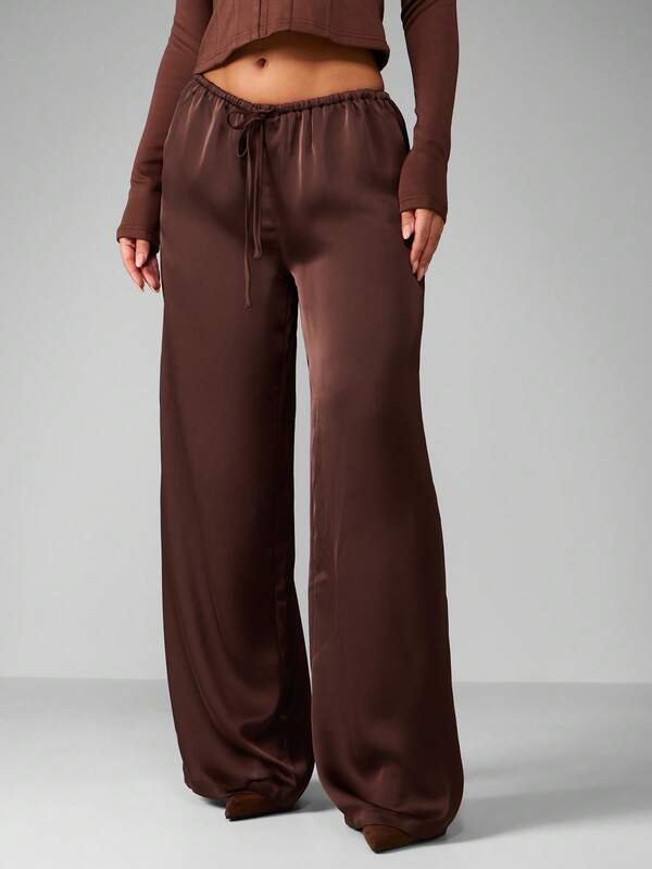 MISSGUIDED Satin Wide Leg Palazzo Pants With Drawstring Waist