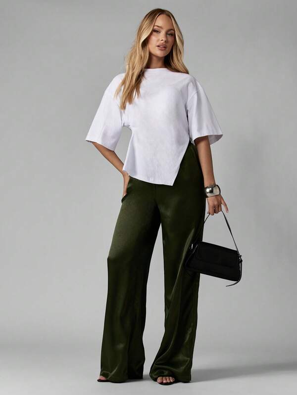 MISSGUIDED Satin Wide Leg Palazzo Pants With Drawstring