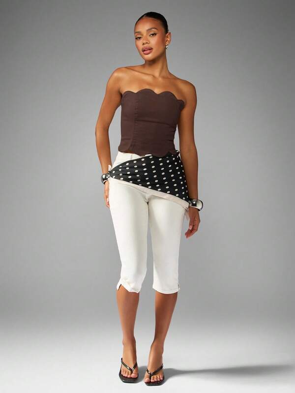 MISSGUIDED Scallop Edge Bandeau Denim Top