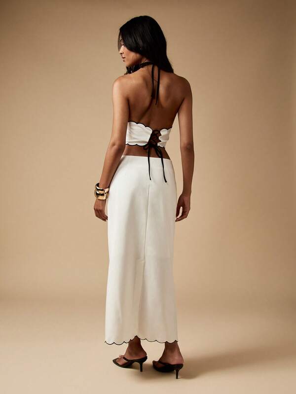 MISSGUIDED Scalloped Edge Halter Top And Midi Skirt Set
