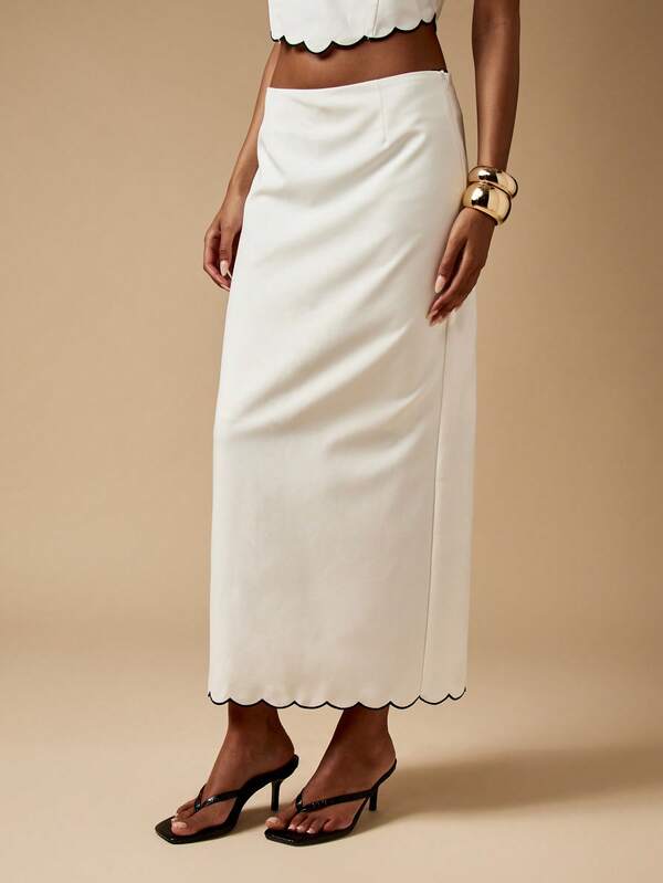 MISSGUIDED Scalloped Edge Halter Top And Midi Skirt Set