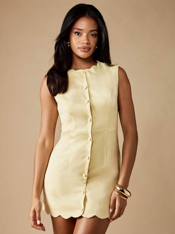 MISSGUIDED Scalloped Hem Button Front Sleeveless Mini Dress With Tailored Fit
